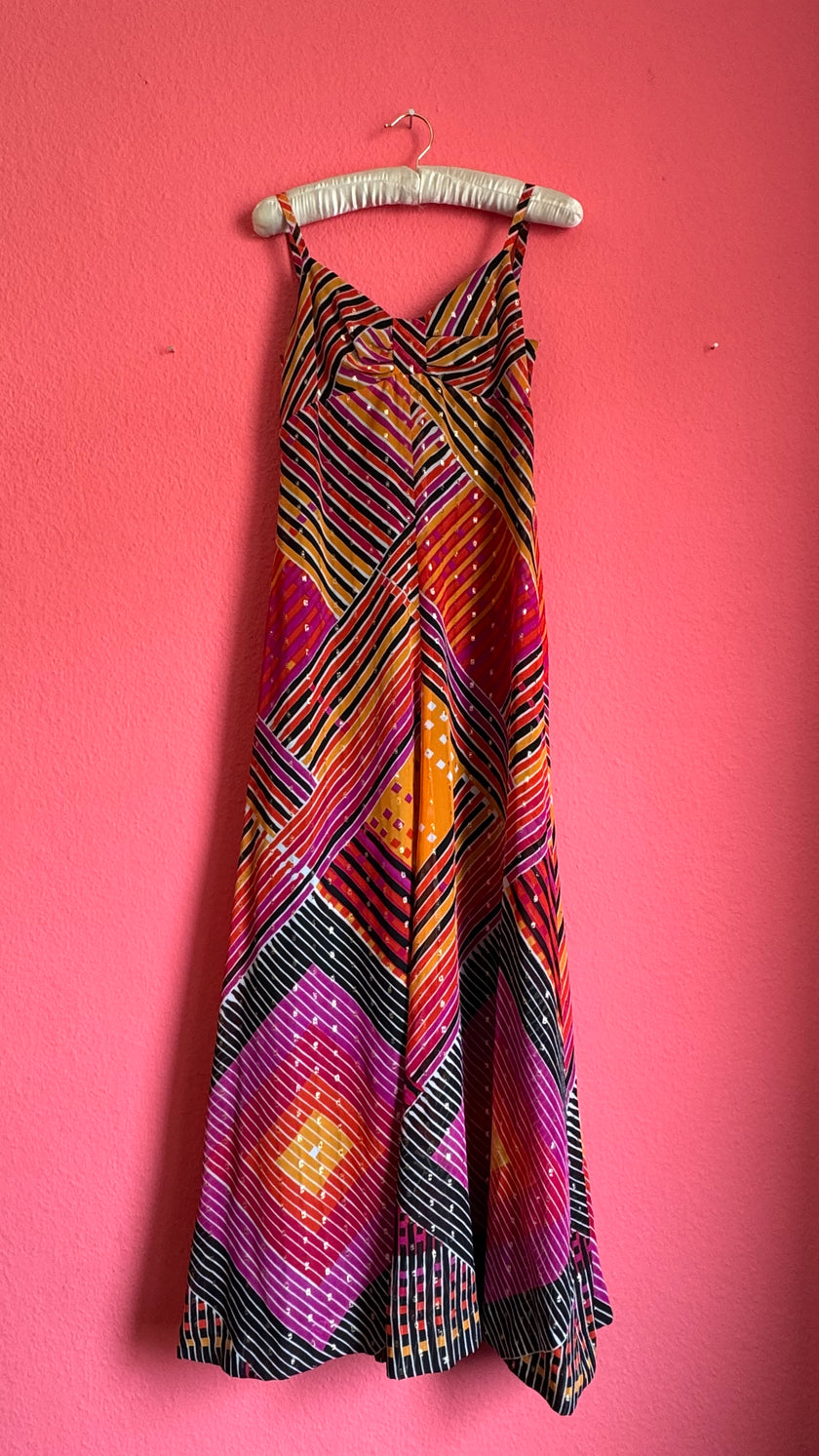 Women’s Geometric Maxi Dress With Gold Metallic Thread | 1970s