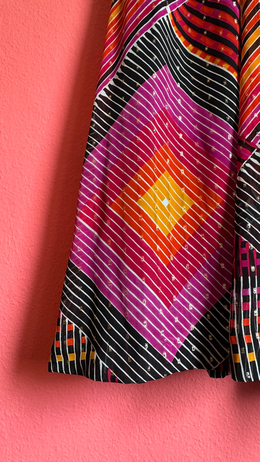 Women’s Geometric Maxi Dress With Gold Metallic Thread | 1970s