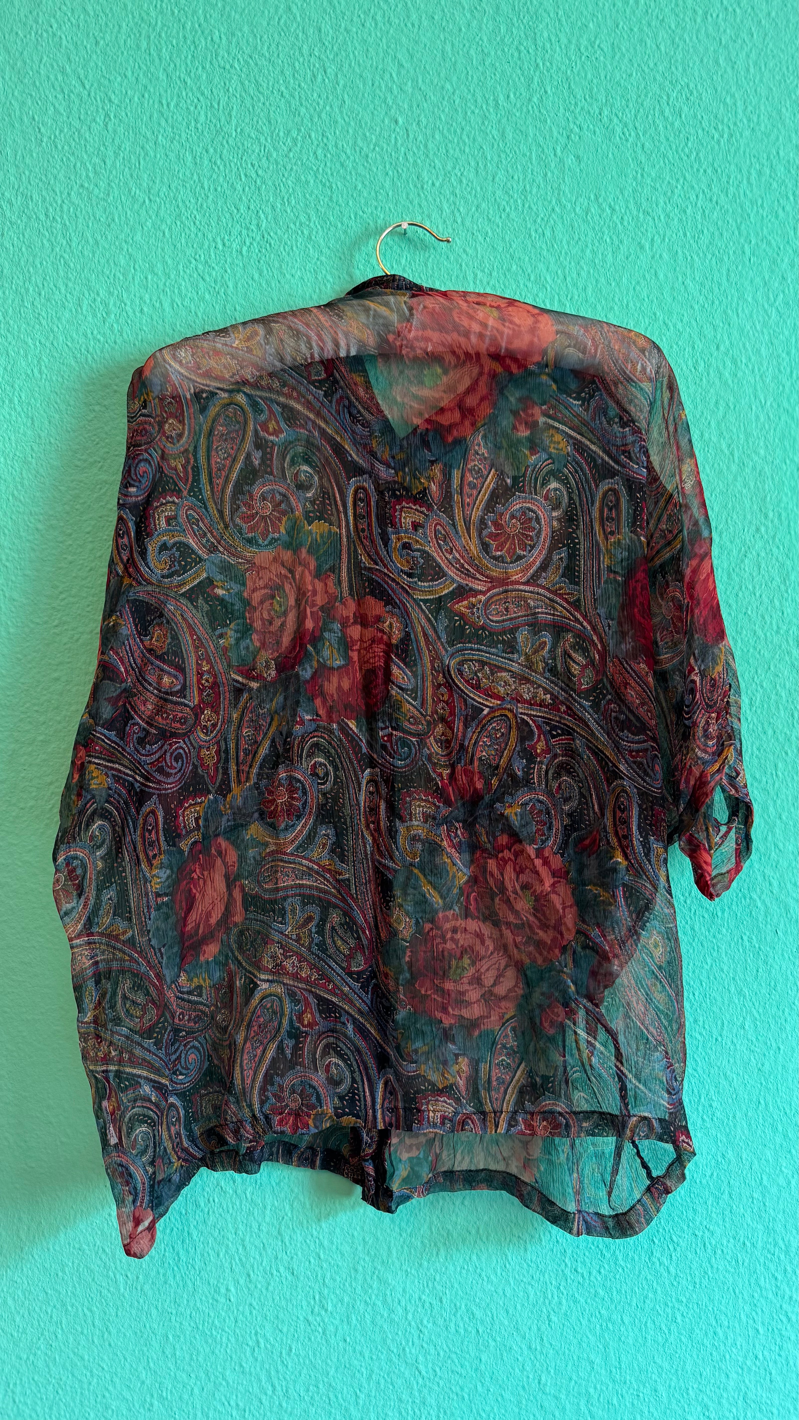 Paisley Floral Sheer Blouse and Pleated Skirt Set | 1980s