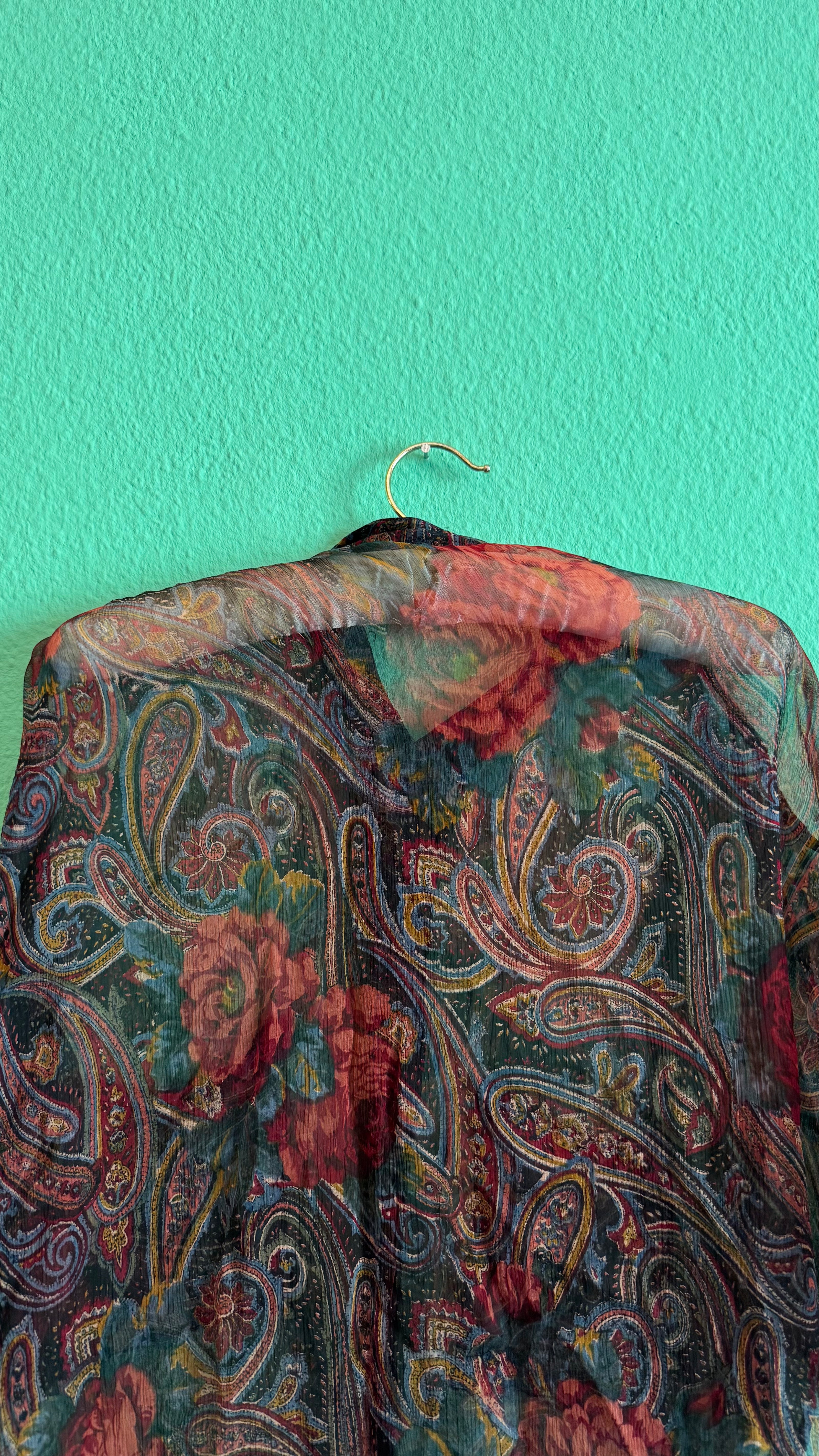 Paisley Floral Sheer Blouse and Pleated Skirt Set | 1980s