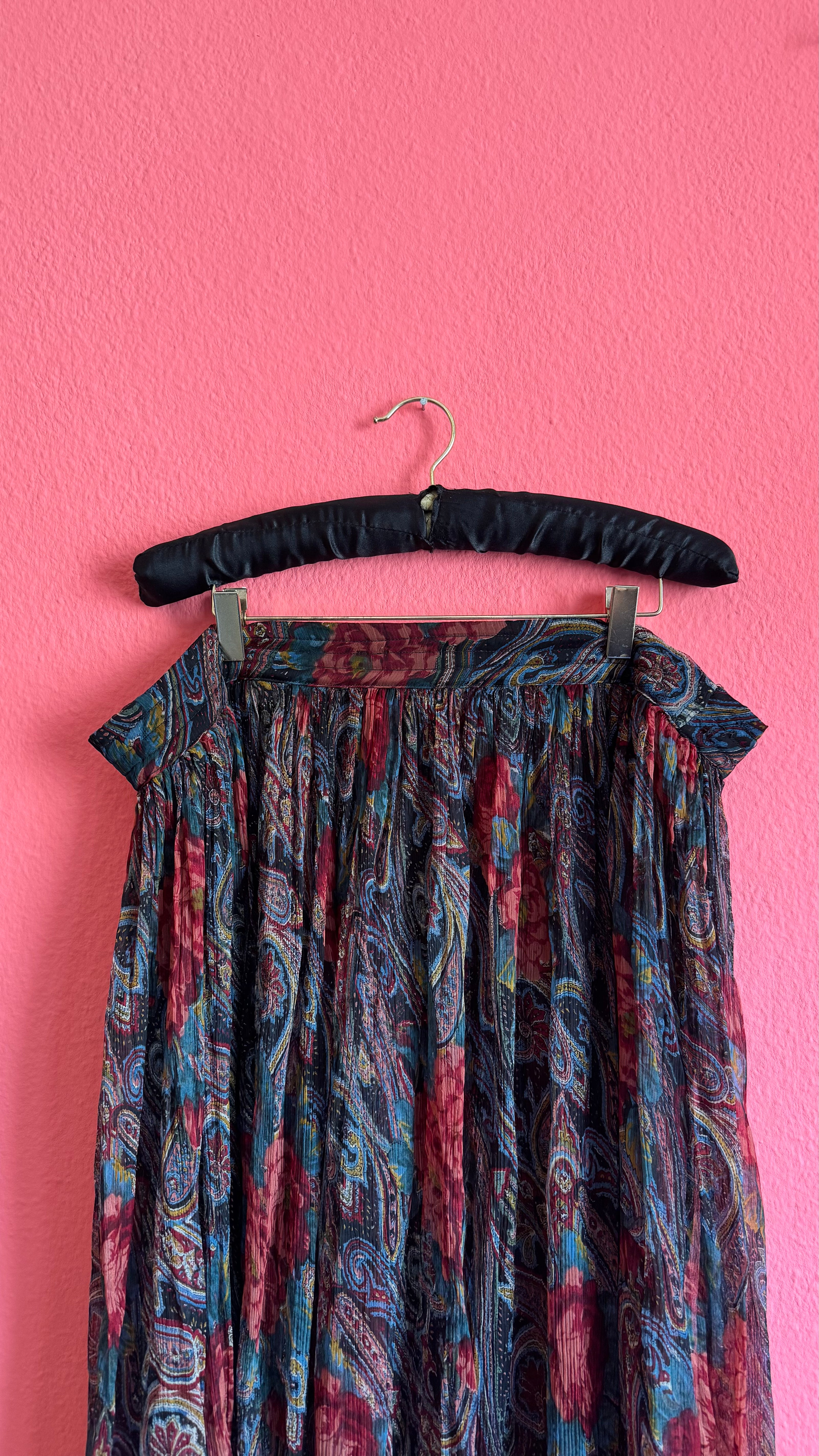 Paisley Floral Sheer Blouse and Pleated Skirt Set | 1980s