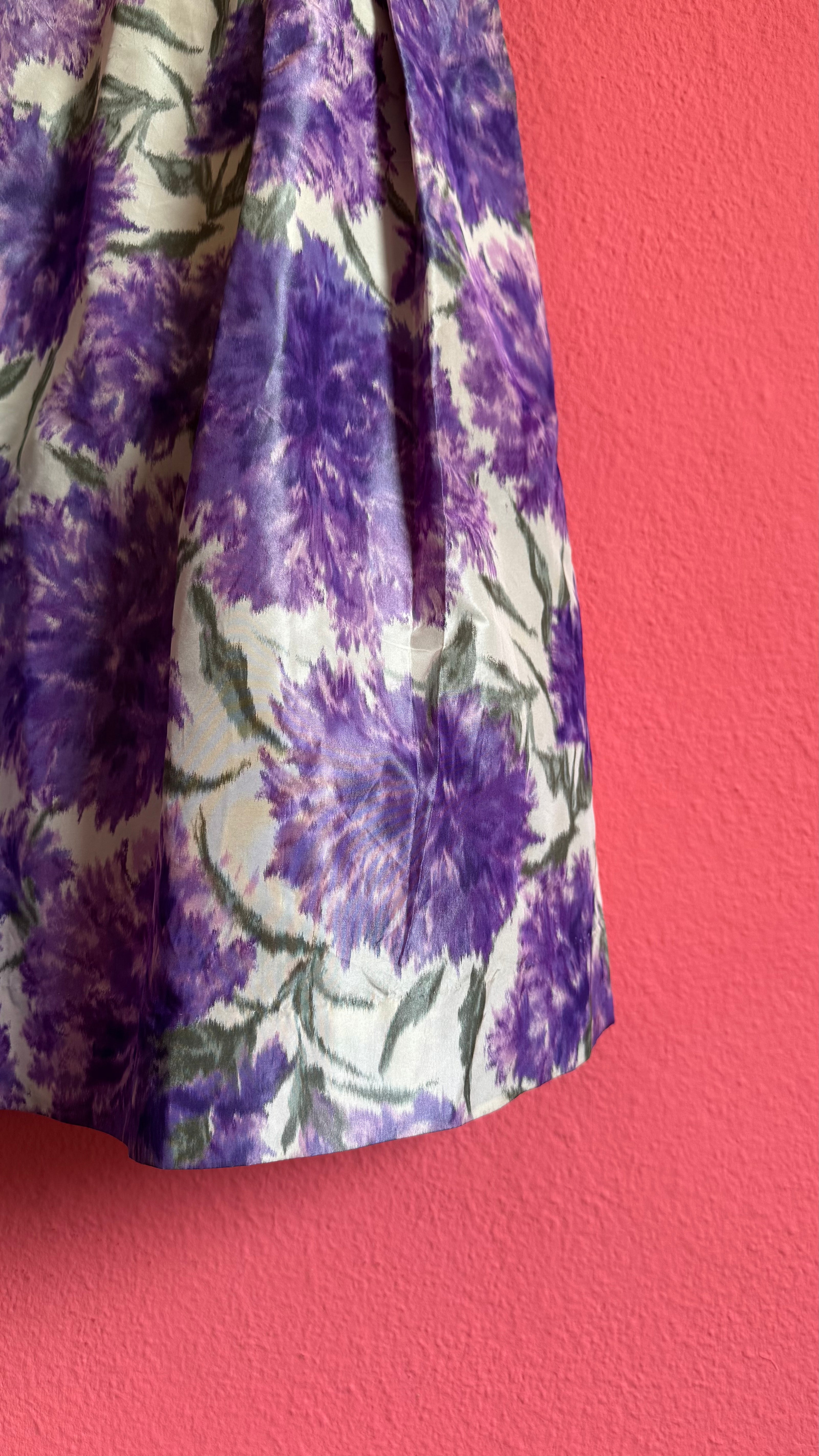 1960s Purple Floral Fit And Flare Dress