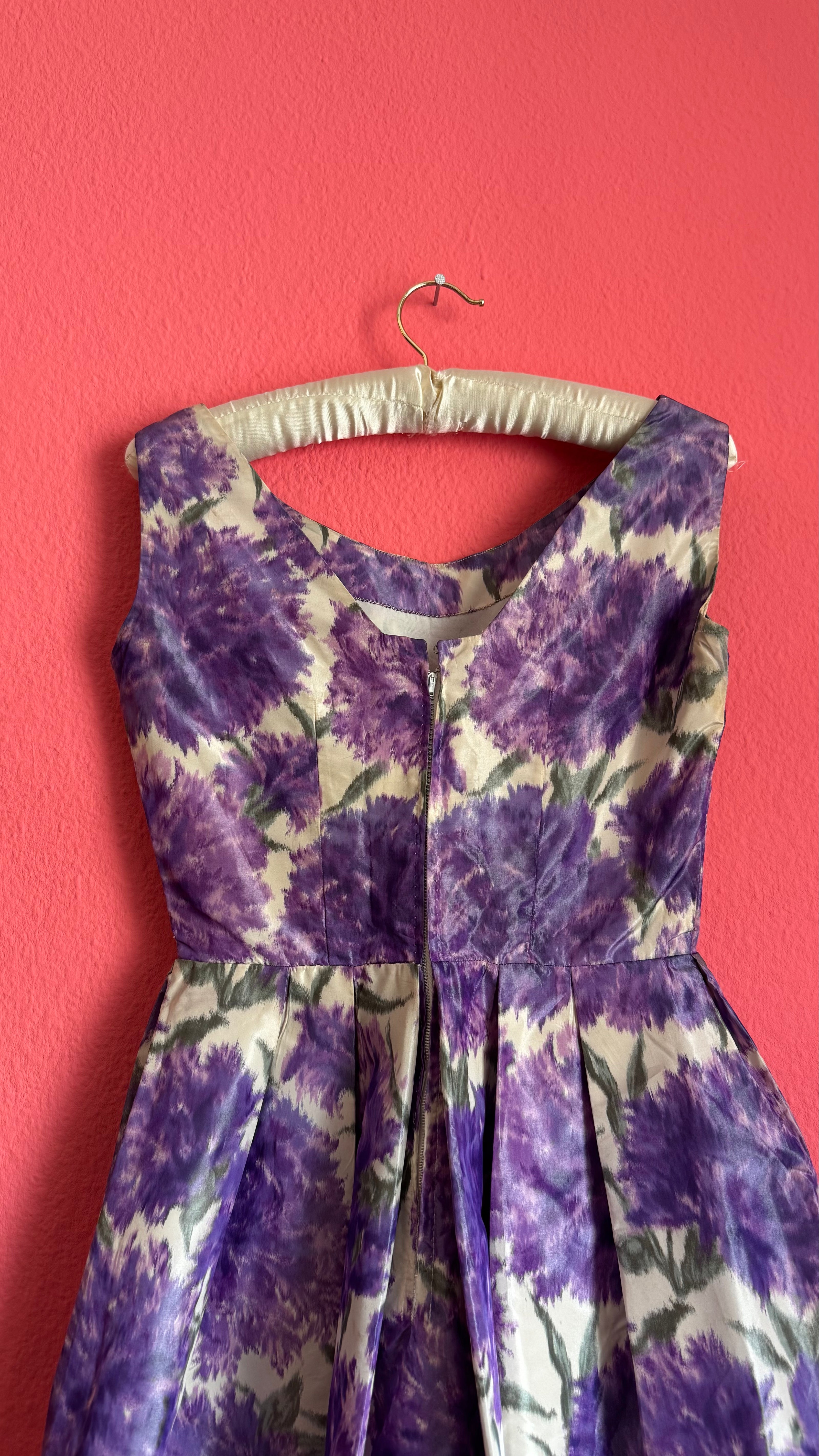 1960s Purple Floral Fit And Flare Dress