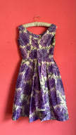1960s Purple Floral Fit And Flare Dress