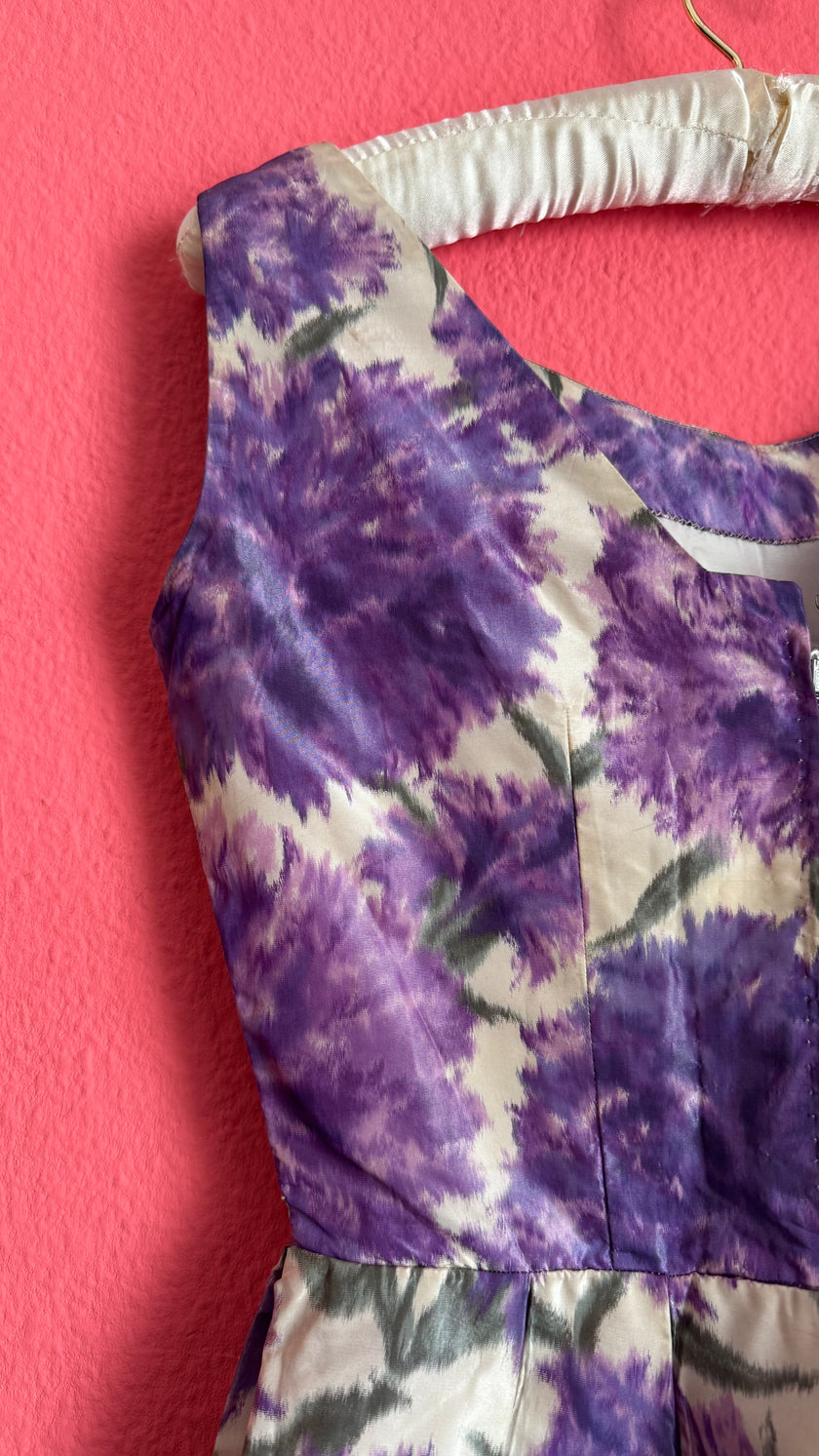 1960s Purple Floral Fit And Flare Dress
