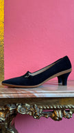 1980s Black Suede T-Strap Heels By Salvatore Ferragamo