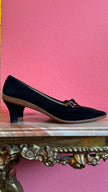1980s Black Suede T-Strap Heels By Salvatore Ferragamo
