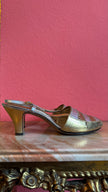 Vintage 1960s Gold Metallic Peep-Toe Heels By Salvatore Ferragamo