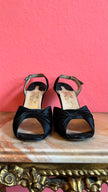 1980s Black Satin Peep-Toe Slingback Heels by Ferragamo's Creations Ferragamo’s