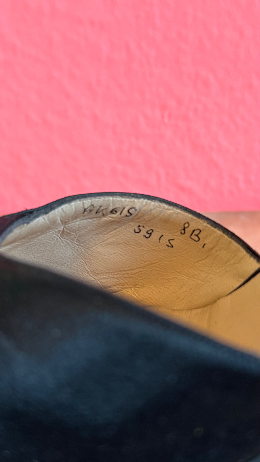 1980s Black Satin Peep-Toe Slingback Heels by Ferragamo's Creations Ferragamo’s