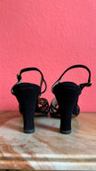 1980s Black Strappy Suede Sandal Heels By Ferragamo’s Créations