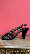 1980s Black Strappy Suede Sandal Heels By Ferragamo’s Créations