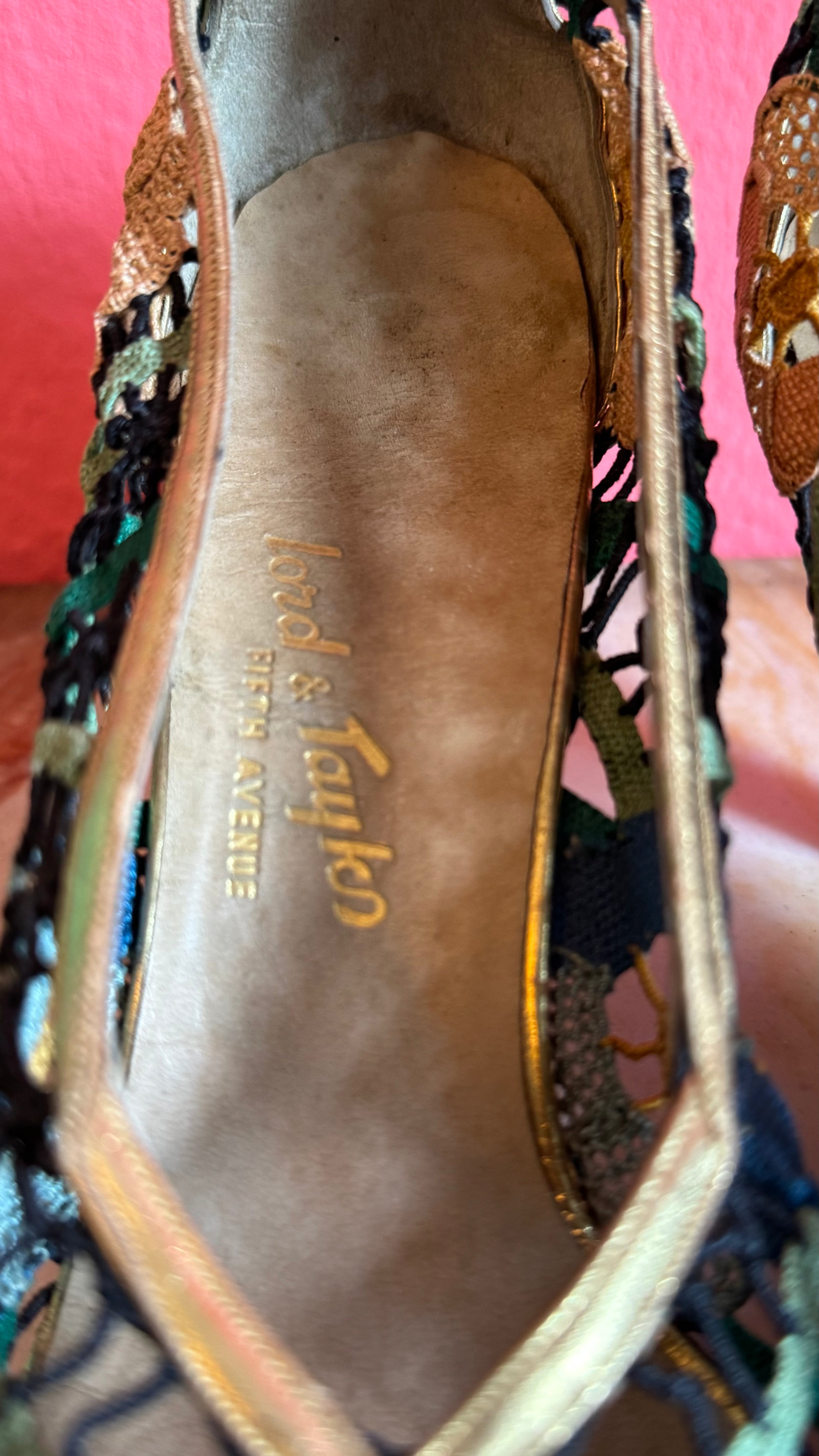 1930s Salvatore Ferragamo's Creations Floral Lace Evening Pumps For Lord & Taylor