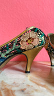 1930s Salvatore Ferragamo's Creations Floral Lace Evening Pumps For Lord & Taylor