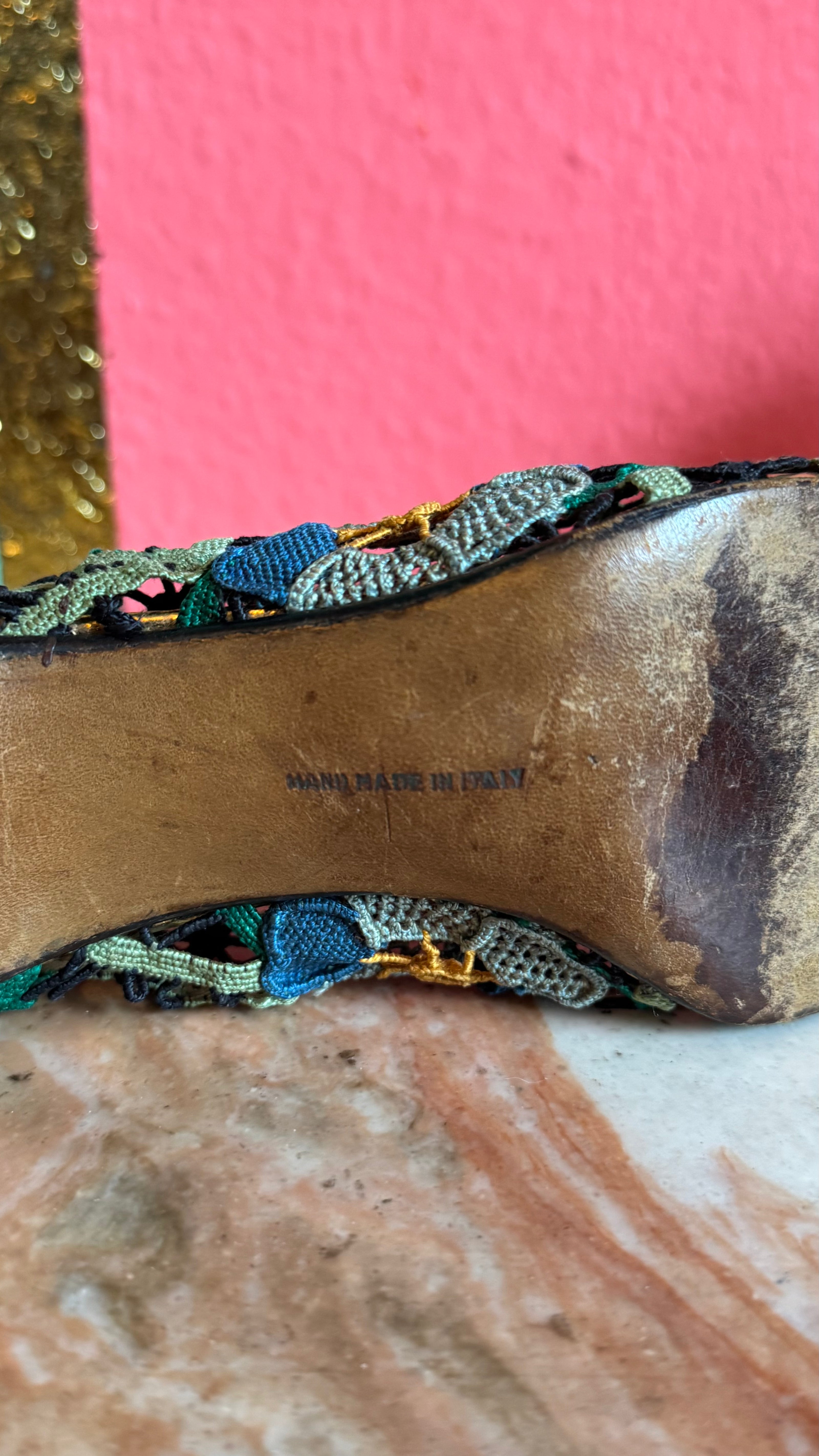 1930s Salvatore Ferragamo's Creations Floral Lace Evening Pumps For Lord & Taylor