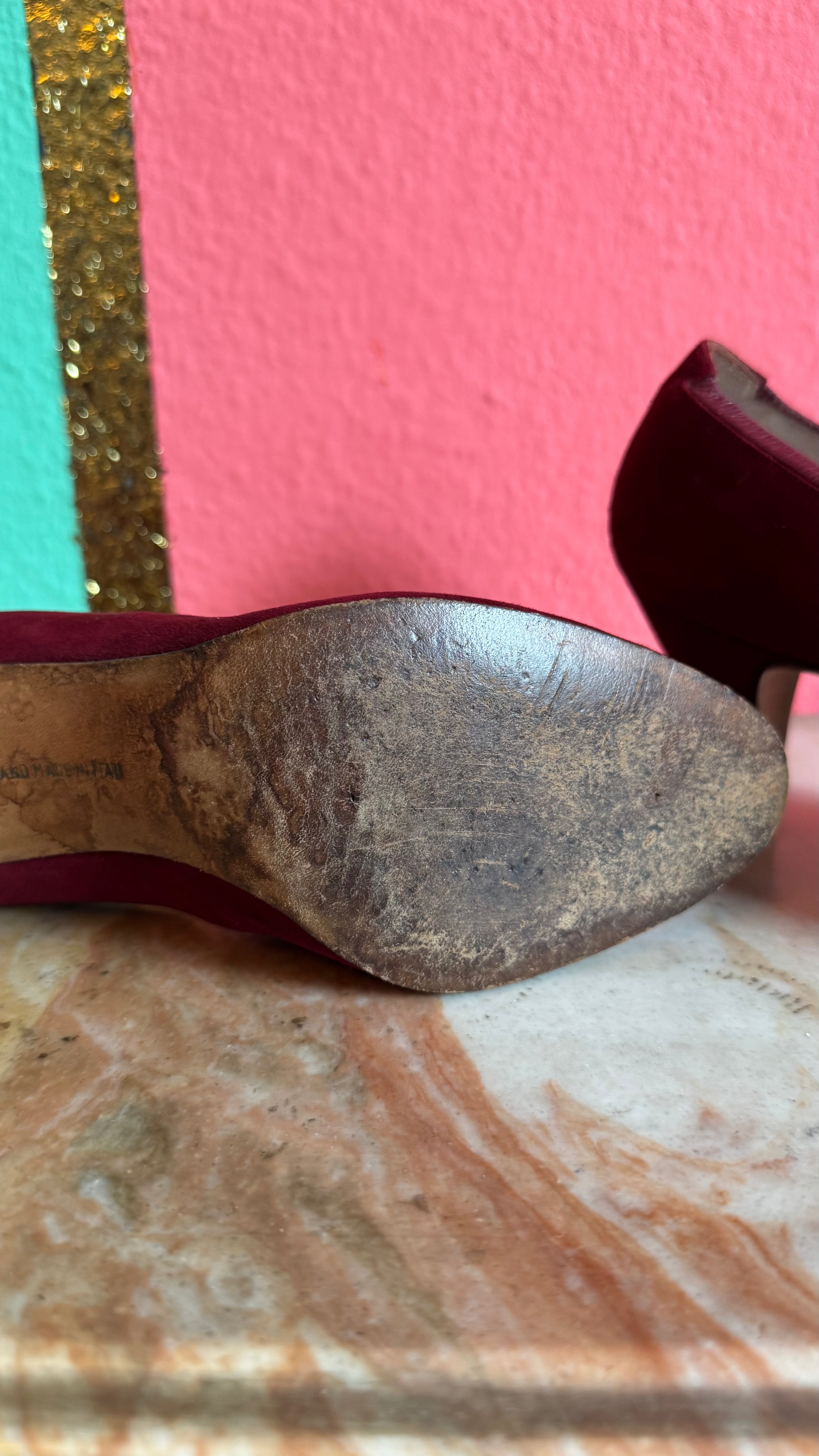 1960s | Model Oggi | Burgundy Suede Pumps By Salvatore Ferragamo