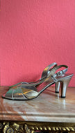 1960s Silver Metallic Slingback Sandal Heels By Salvatore Ferragamo