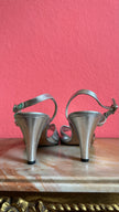 1960s Silver Metallic Slingback Sandal Heels By Salvatore Ferragamo