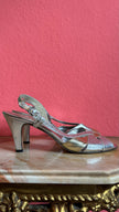 1960s Silver Metallic Slingback Sandal Heels By Salvatore Ferragamo