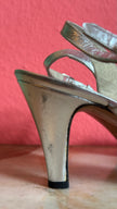 1960s Silver Metallic Slingback Sandal Heels By Salvatore Ferragamo