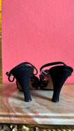 1930s Black Crochet Lace Slingback Heels By Ferragamo’s Creations x Marshall & Snelgrove