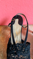 1930s Black Crochet Lace Slingback Heels By Ferragamo’s Creations x Marshall & Snelgrove