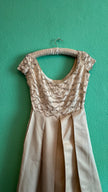 1950s Champagne Beaded Evening Dress With Bow Detail