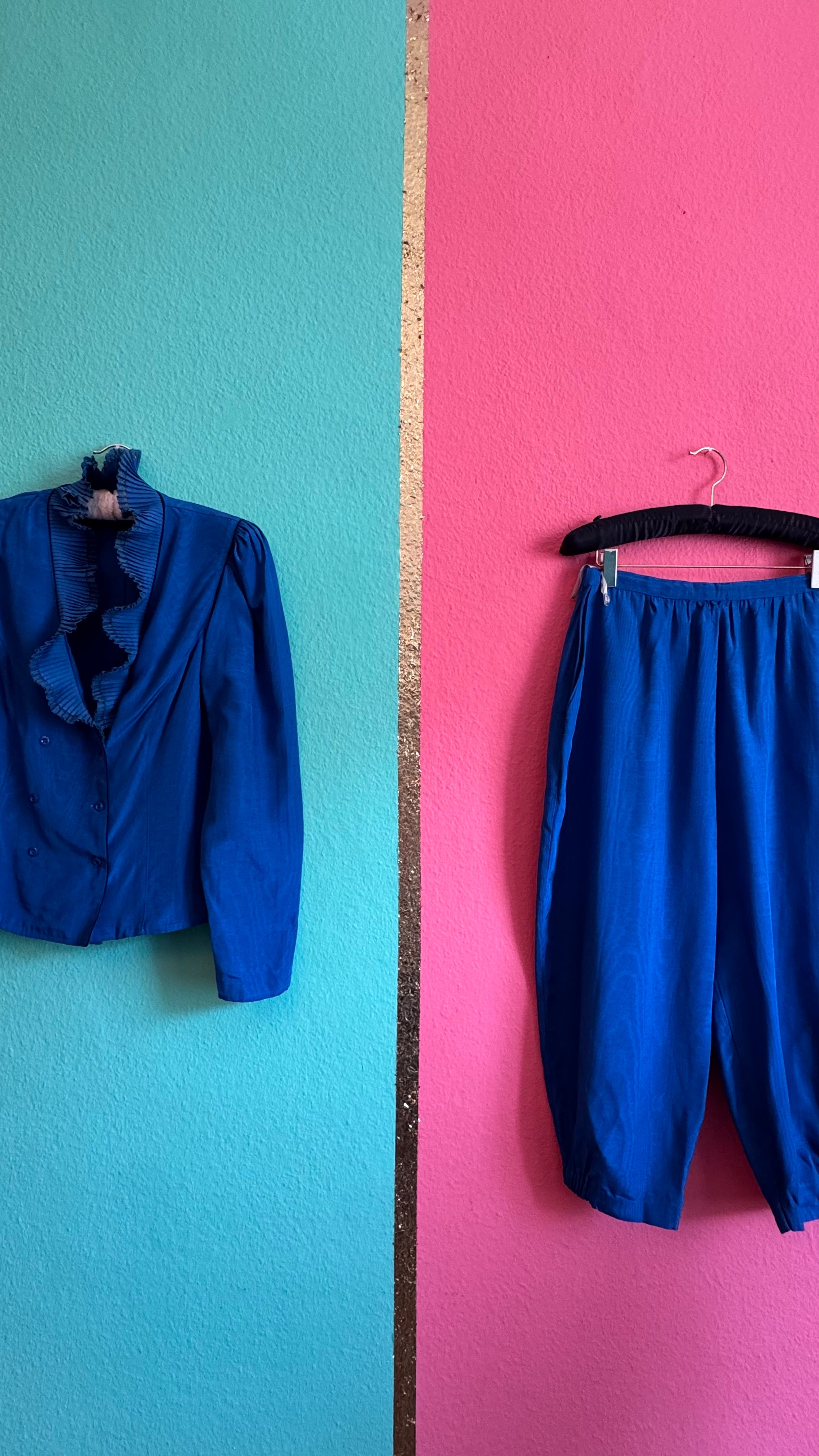 1980s Cobalt Blue Blouse And Trouser Set