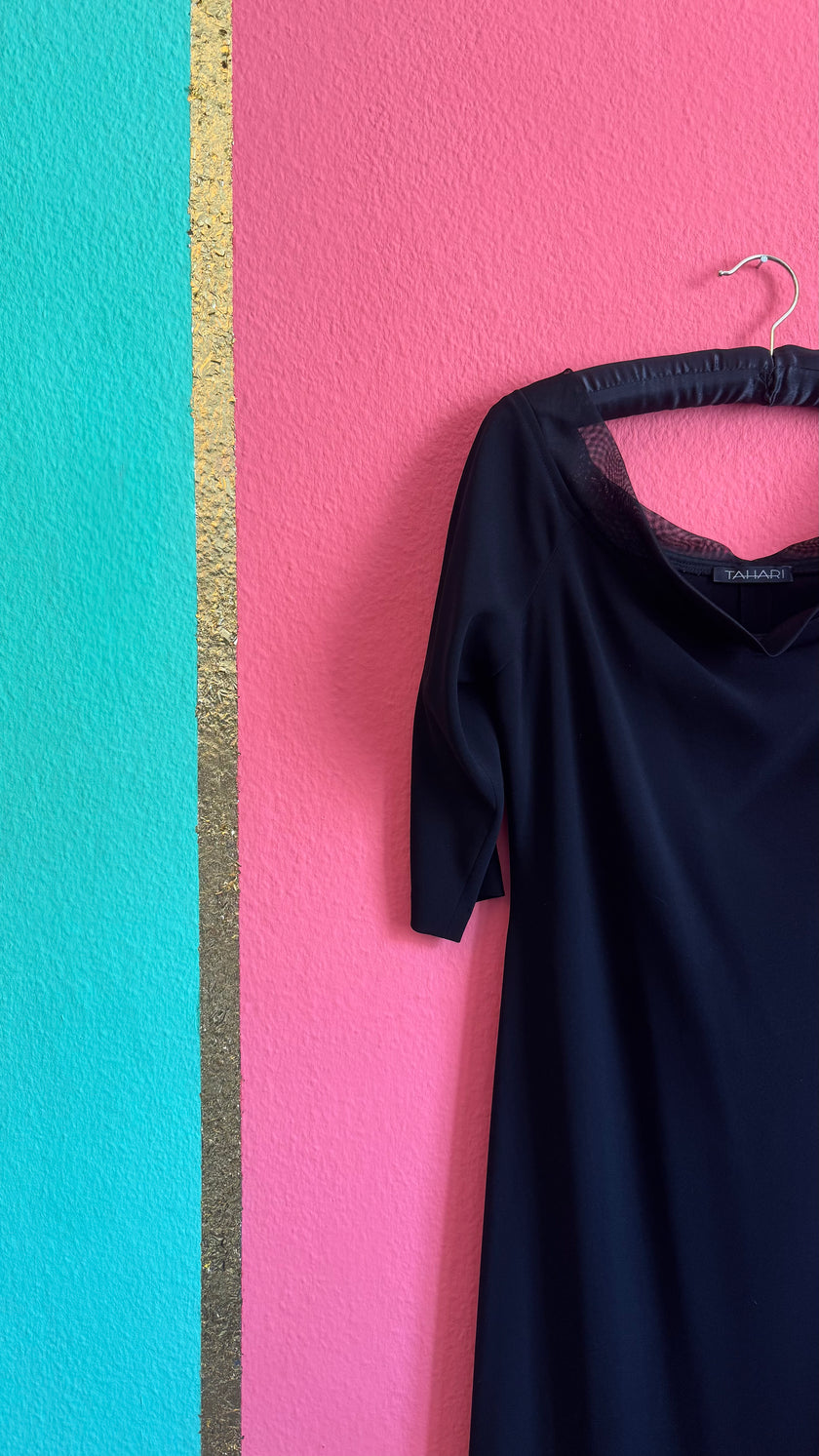 1990s Black Tahari Minimalist Maxi Dress