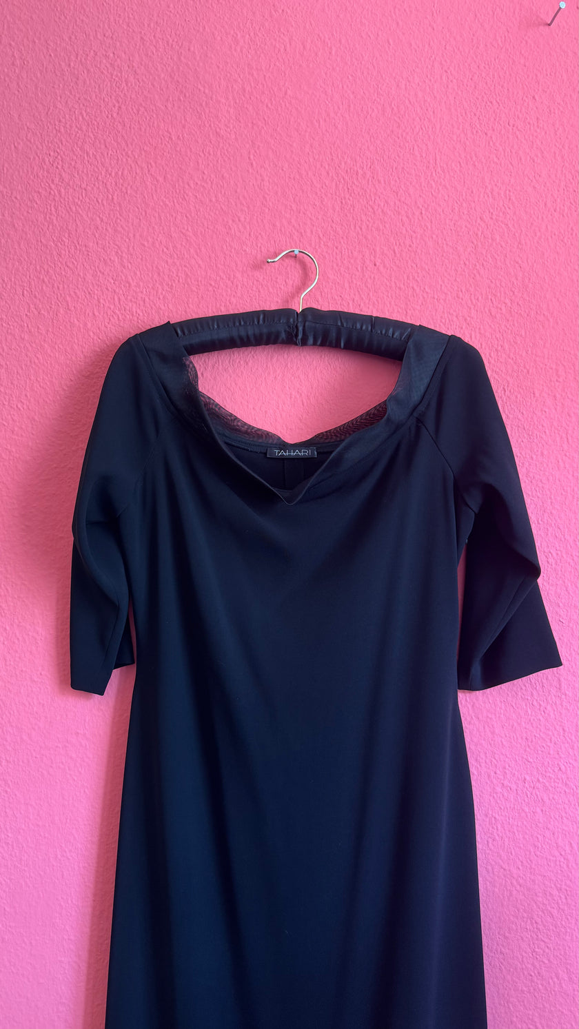1990s Black Tahari Minimalist Maxi Dress