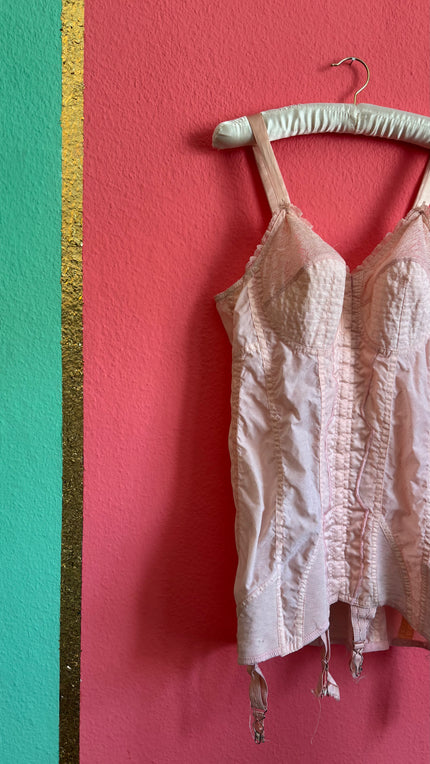 Vintage 1950s Pale Pink Lace Corselette Garter Bodice