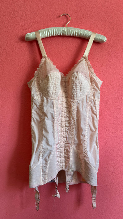 Vintage 1950s Pale Pink Lace Corselette Garter Bodice