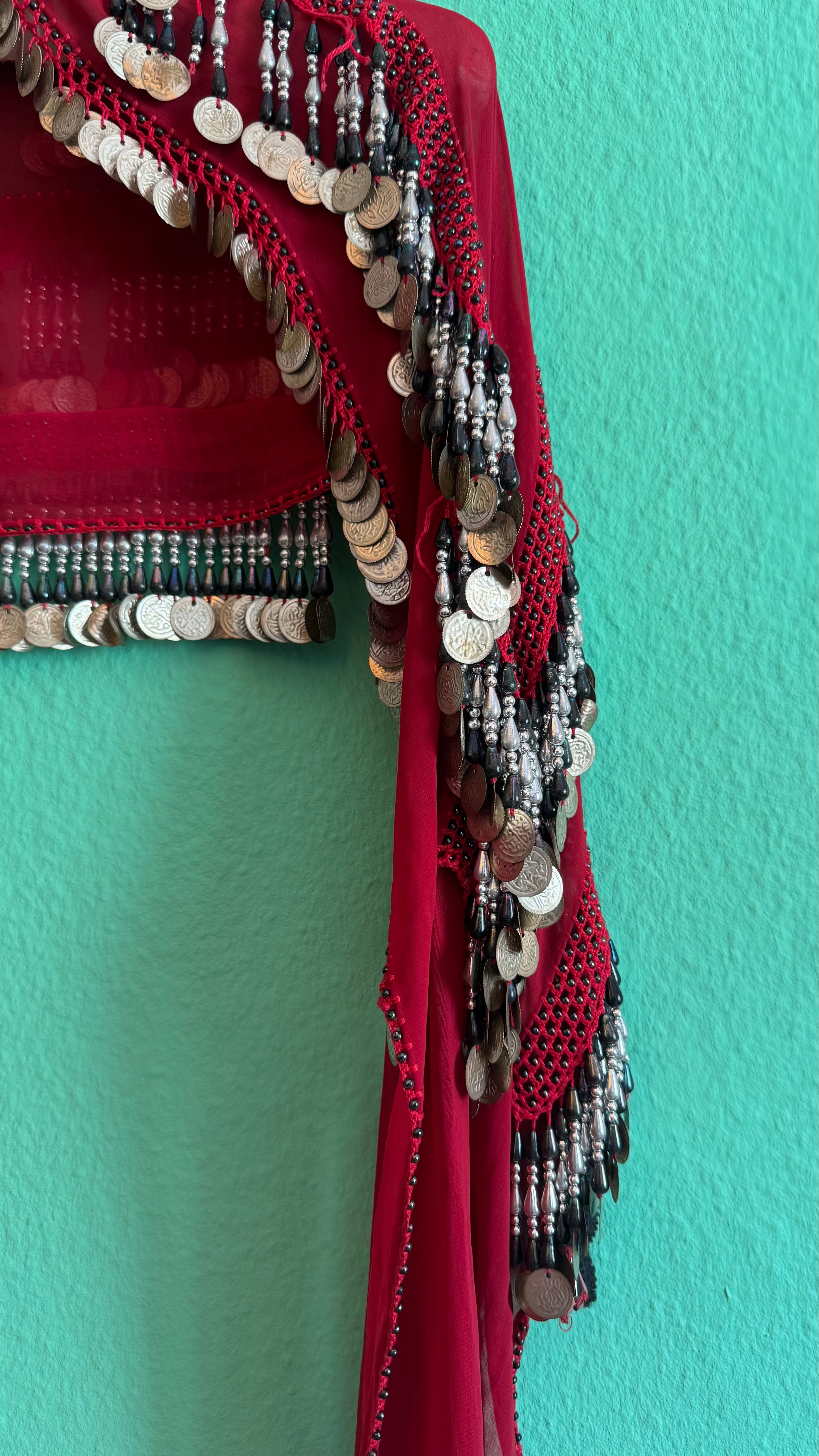 1970s Burgundy Coin Embellished Cropped Shrug