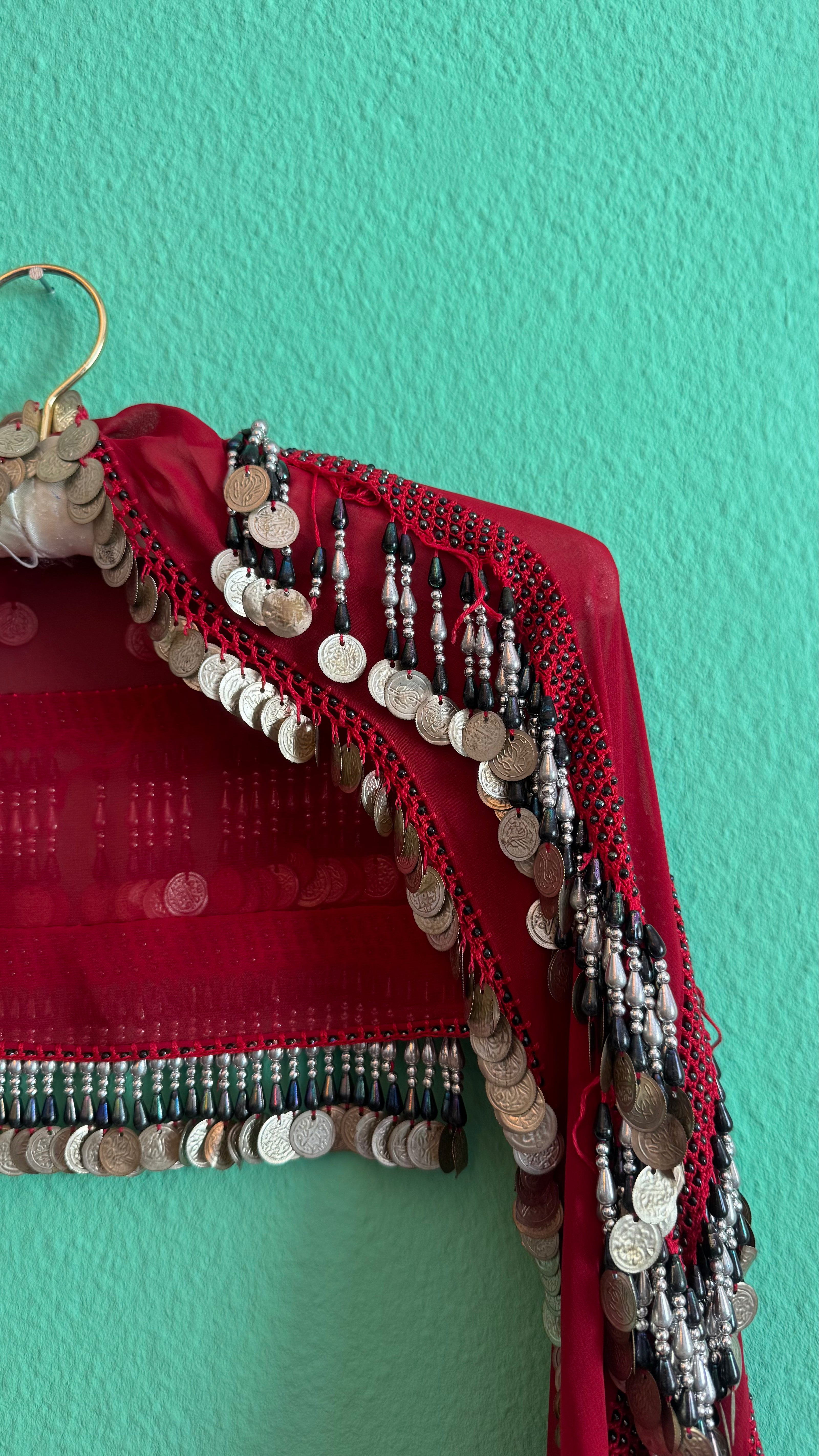 1970s Burgundy Coin Embellished Cropped Shrug