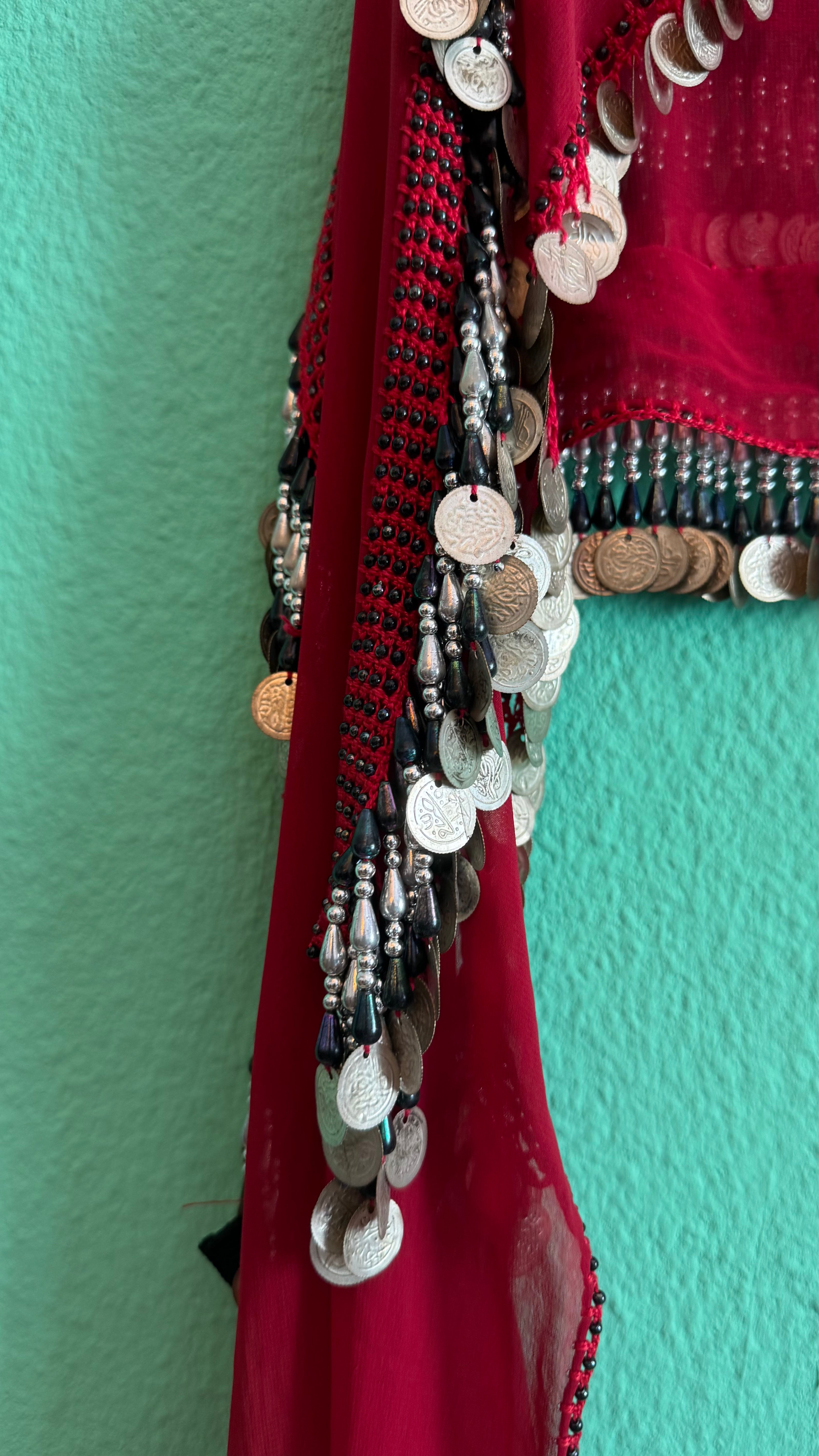 1970s Burgundy Coin Embellished Cropped Shrug