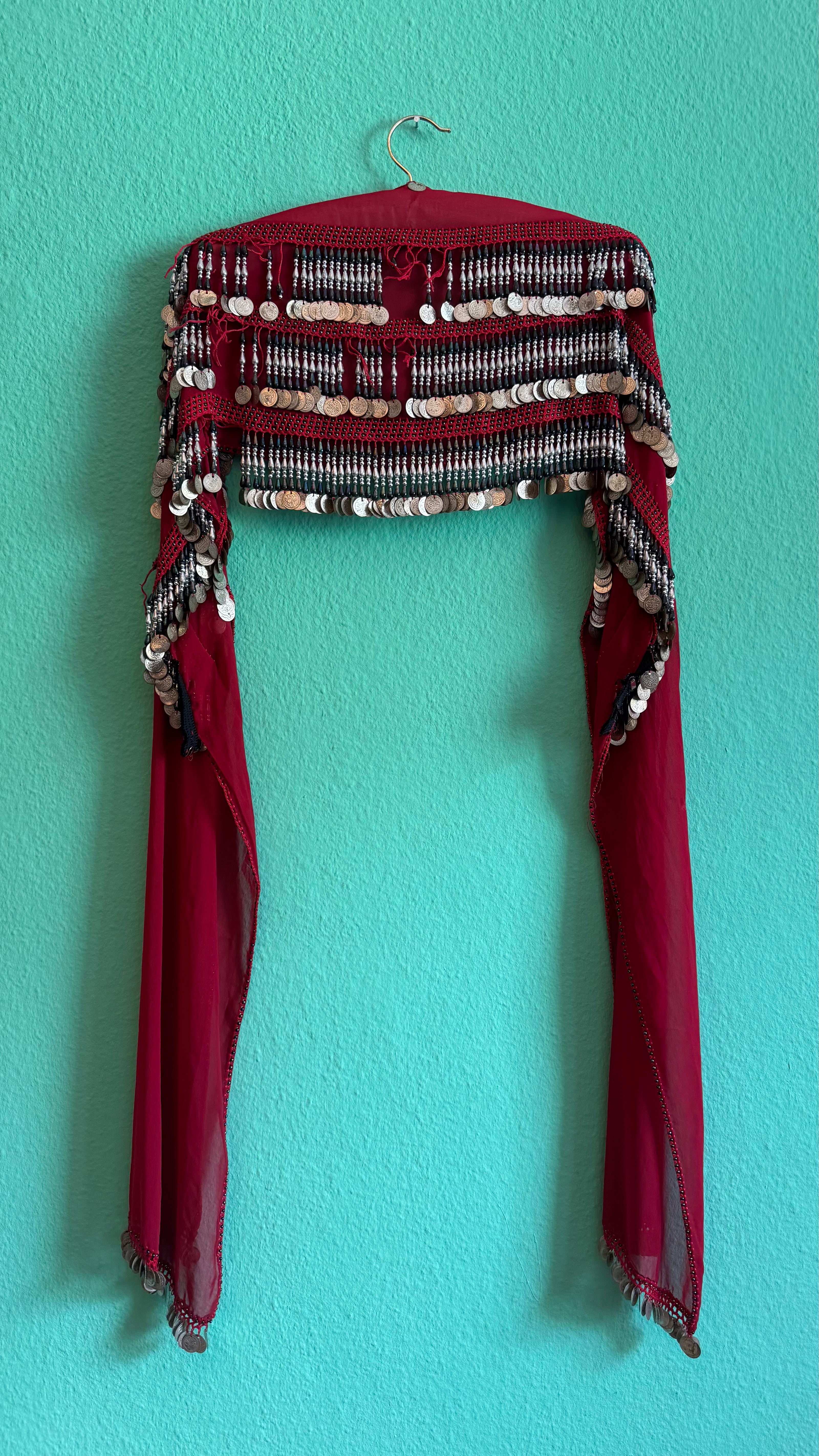 1970s Burgundy Coin Embellished Cropped Shrug