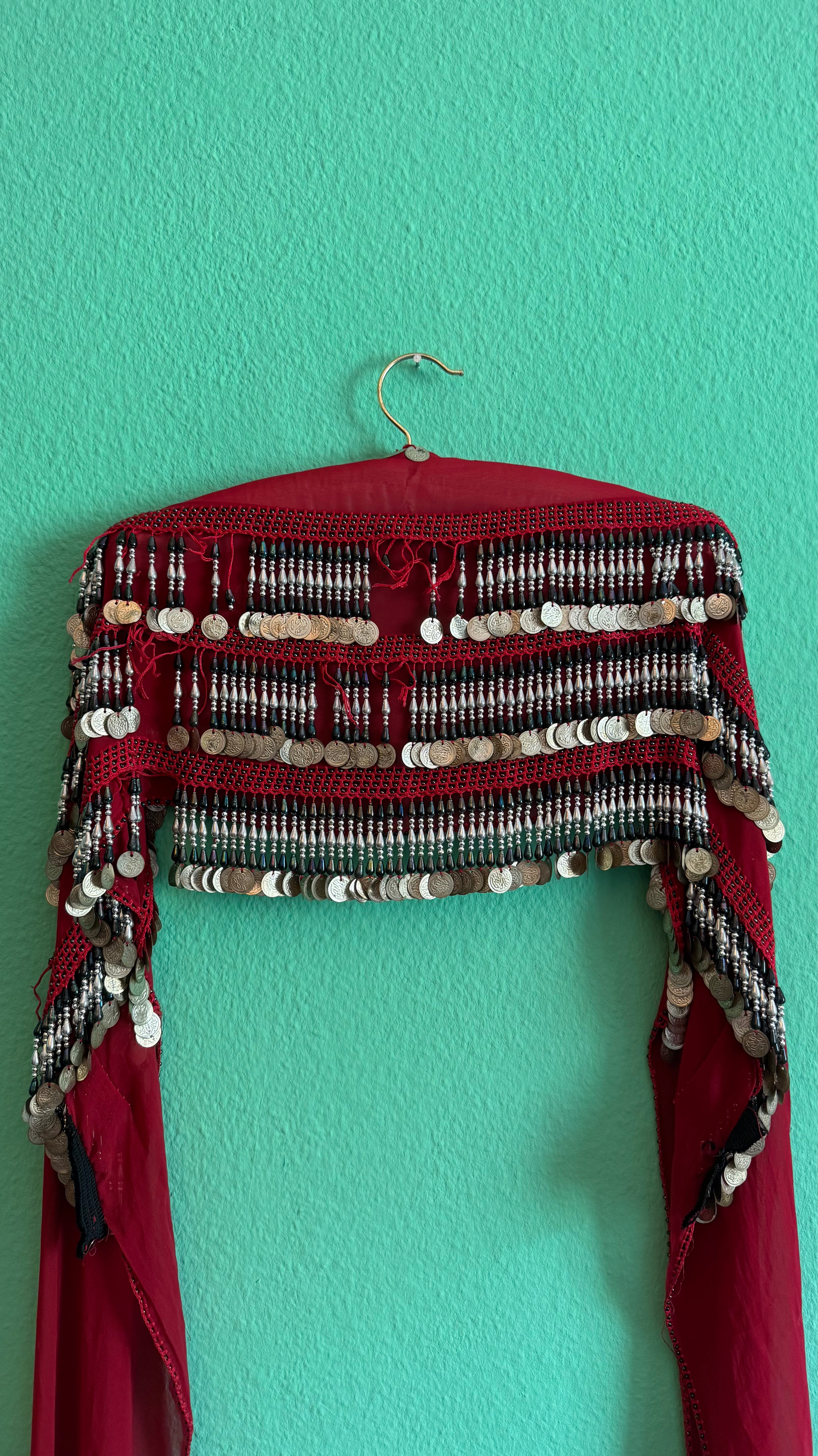 1970s Burgundy Coin Embellished Cropped Shrug