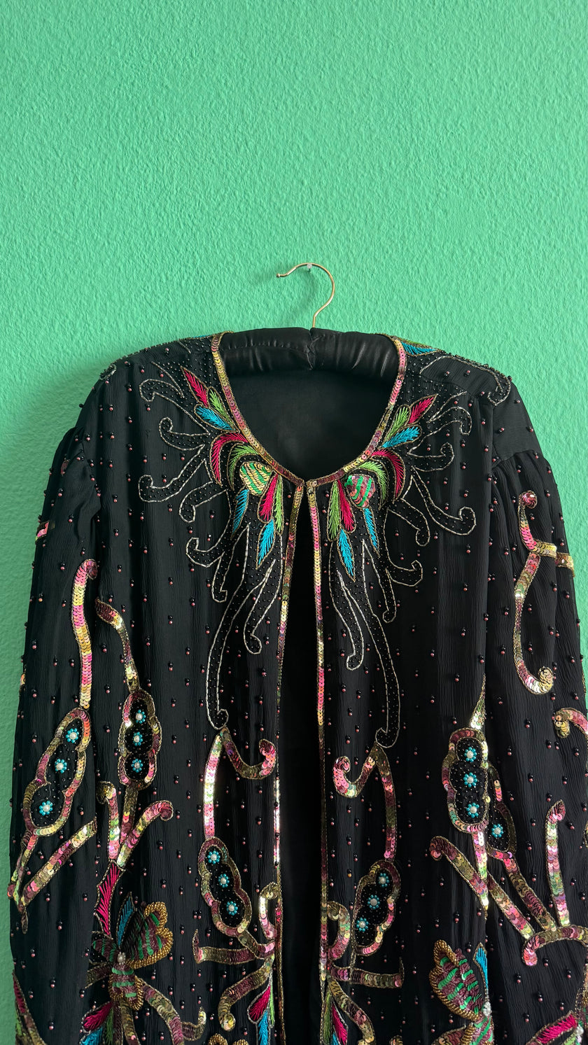 1980s Black Beaded Sequin Evening Jacket