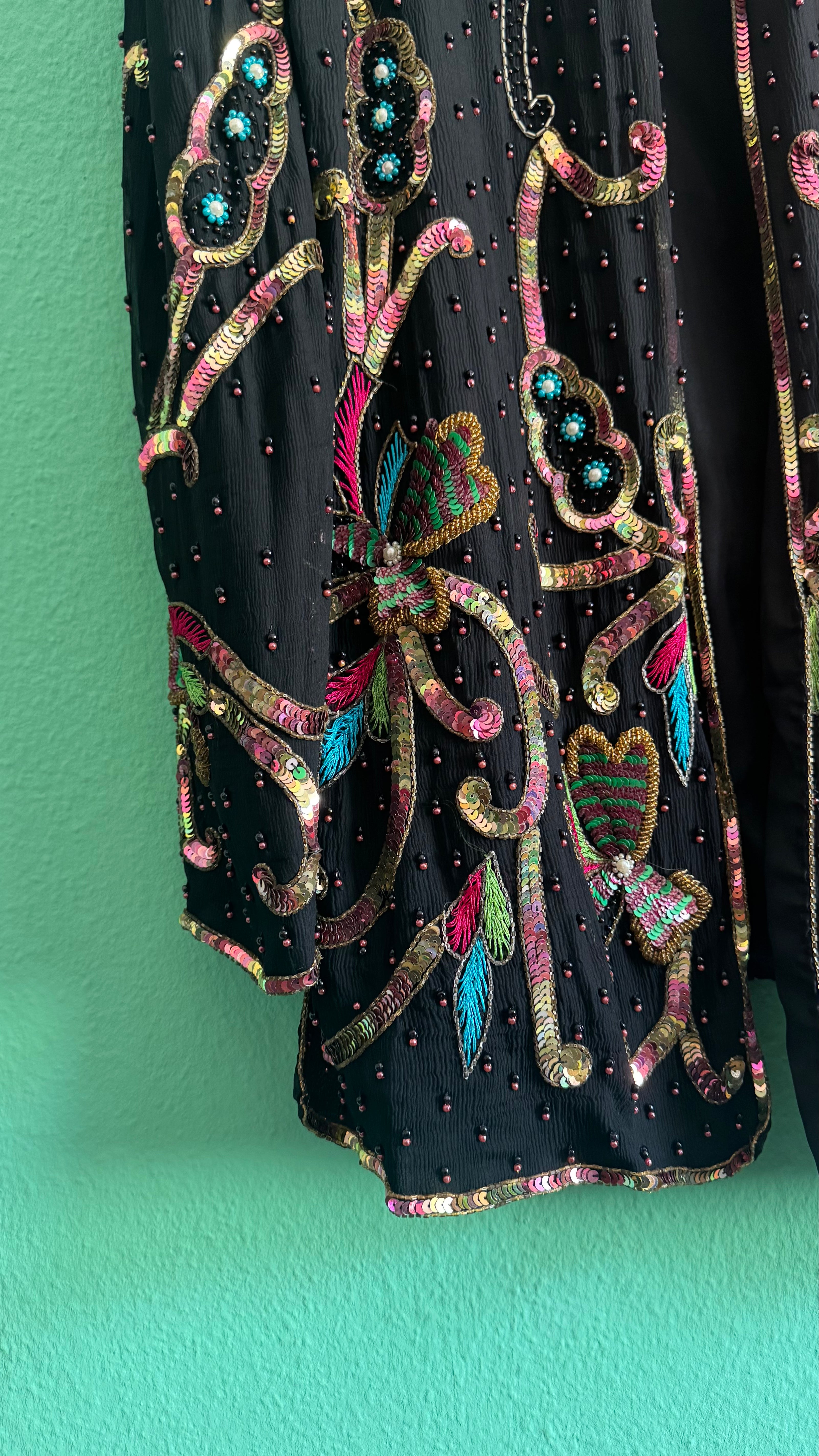 1980s Black Beaded Sequin Evening Jacket
