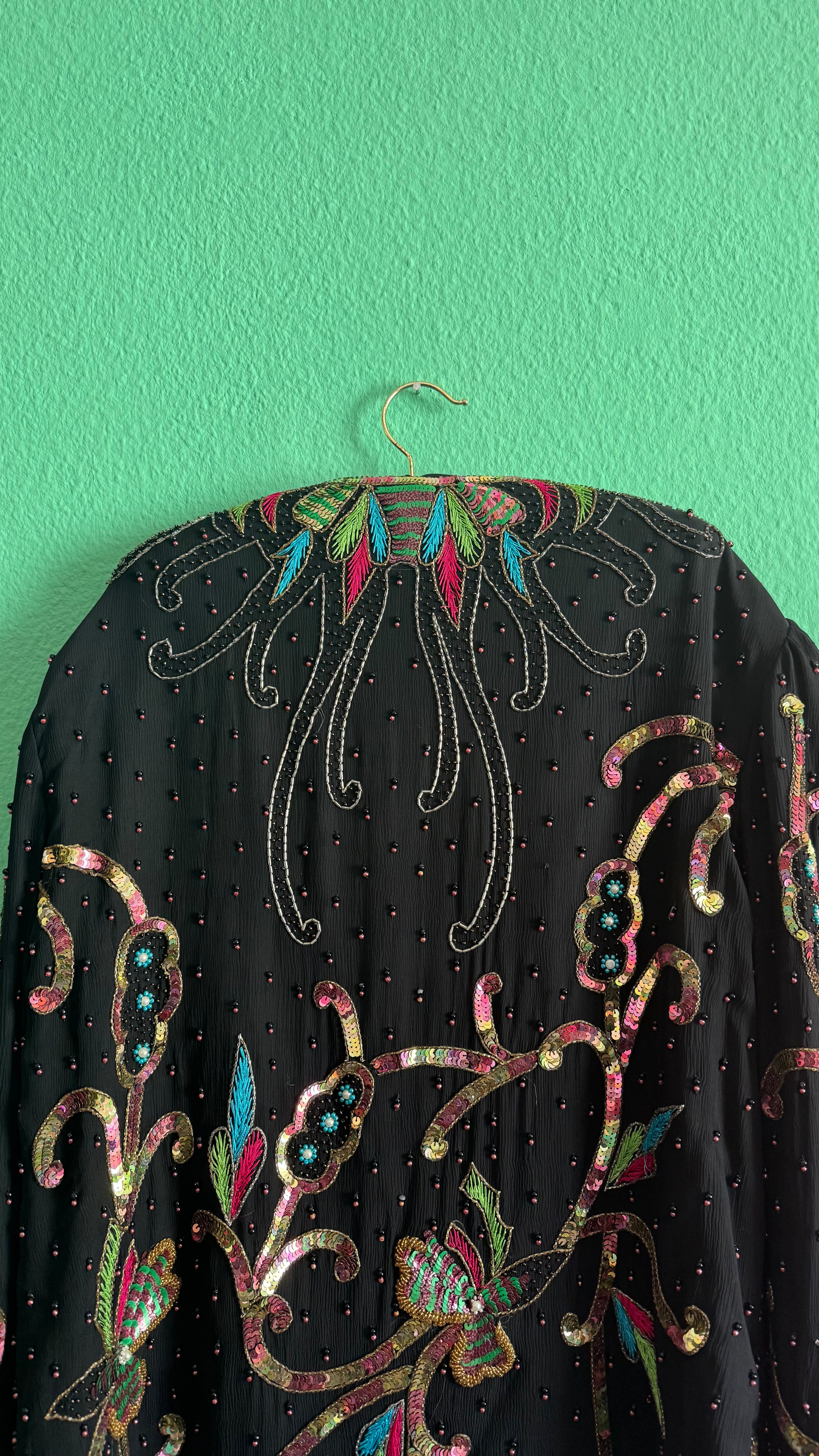 1980s Black Beaded Sequin Evening Jacket