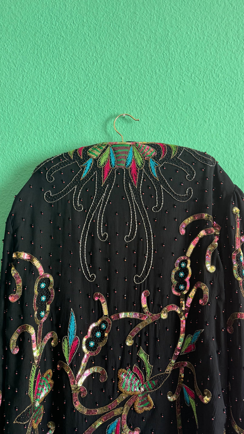 1980s Black Beaded Sequin Evening Jacket