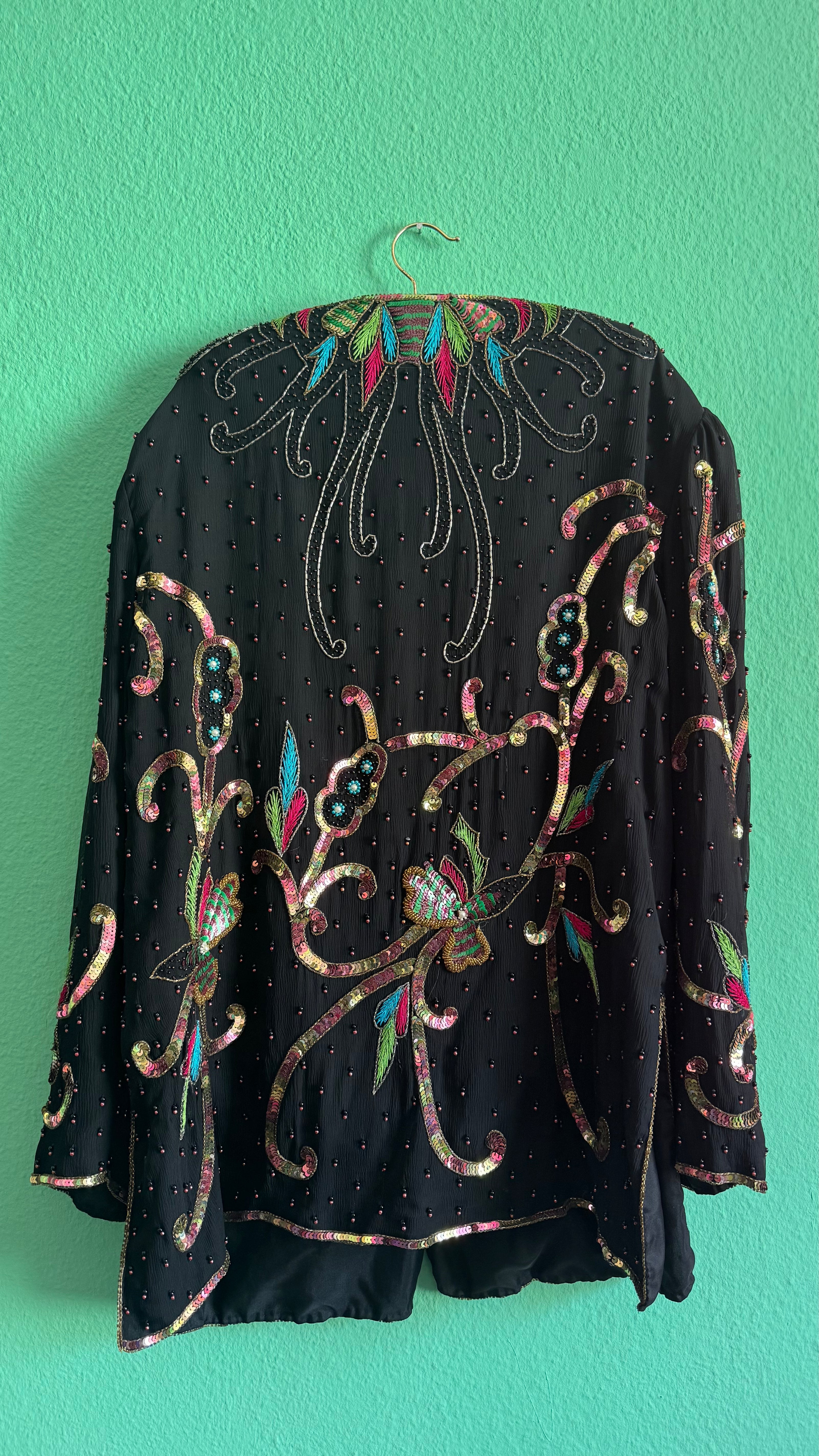 1980s Black Beaded Sequin Evening Jacket