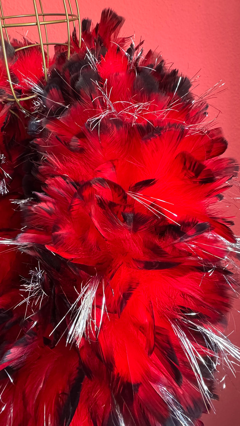 1980s Red Feather Boa With Silver Tinsel Detail