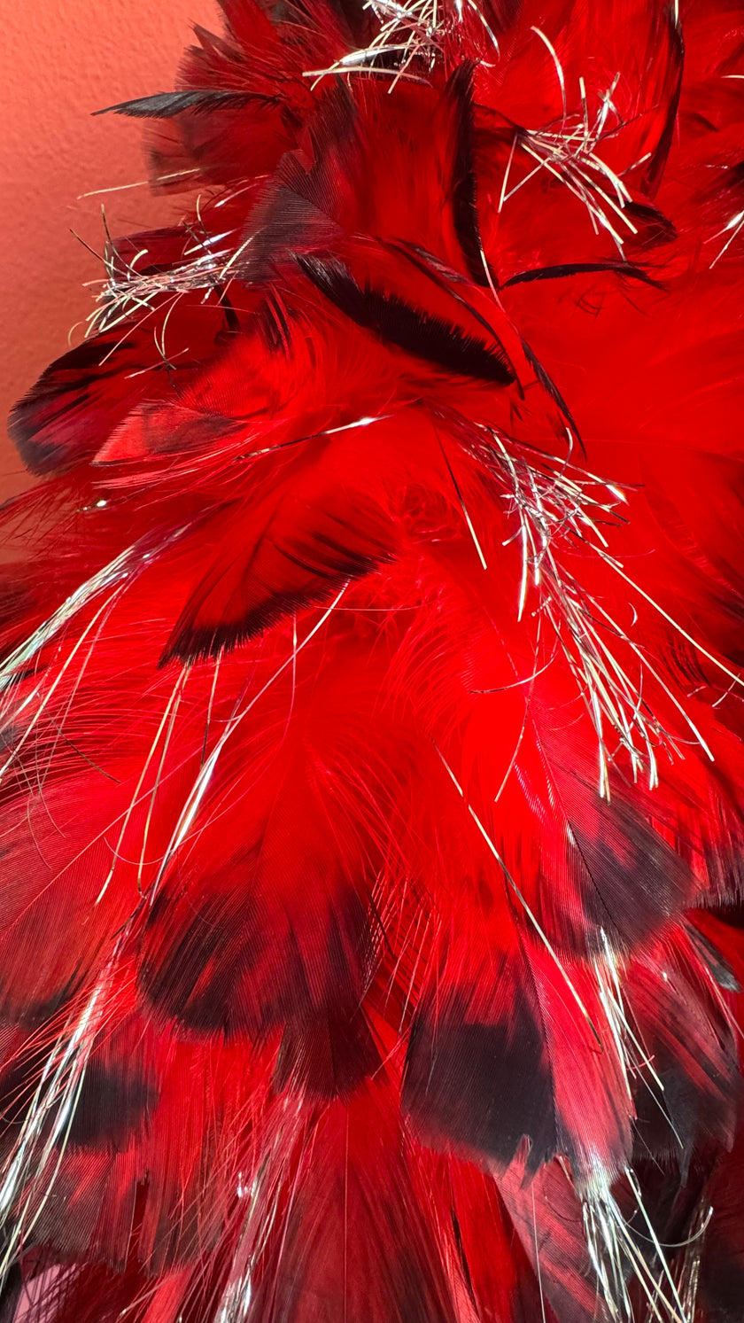 1980s Red Feather Boa With Silver Tinsel Detail