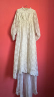 1970s Ivory Lace Bridal Dress With Sheer Sleeves