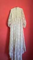 1970s Ivory Lace Bridal Dress With Sheer Sleeves
