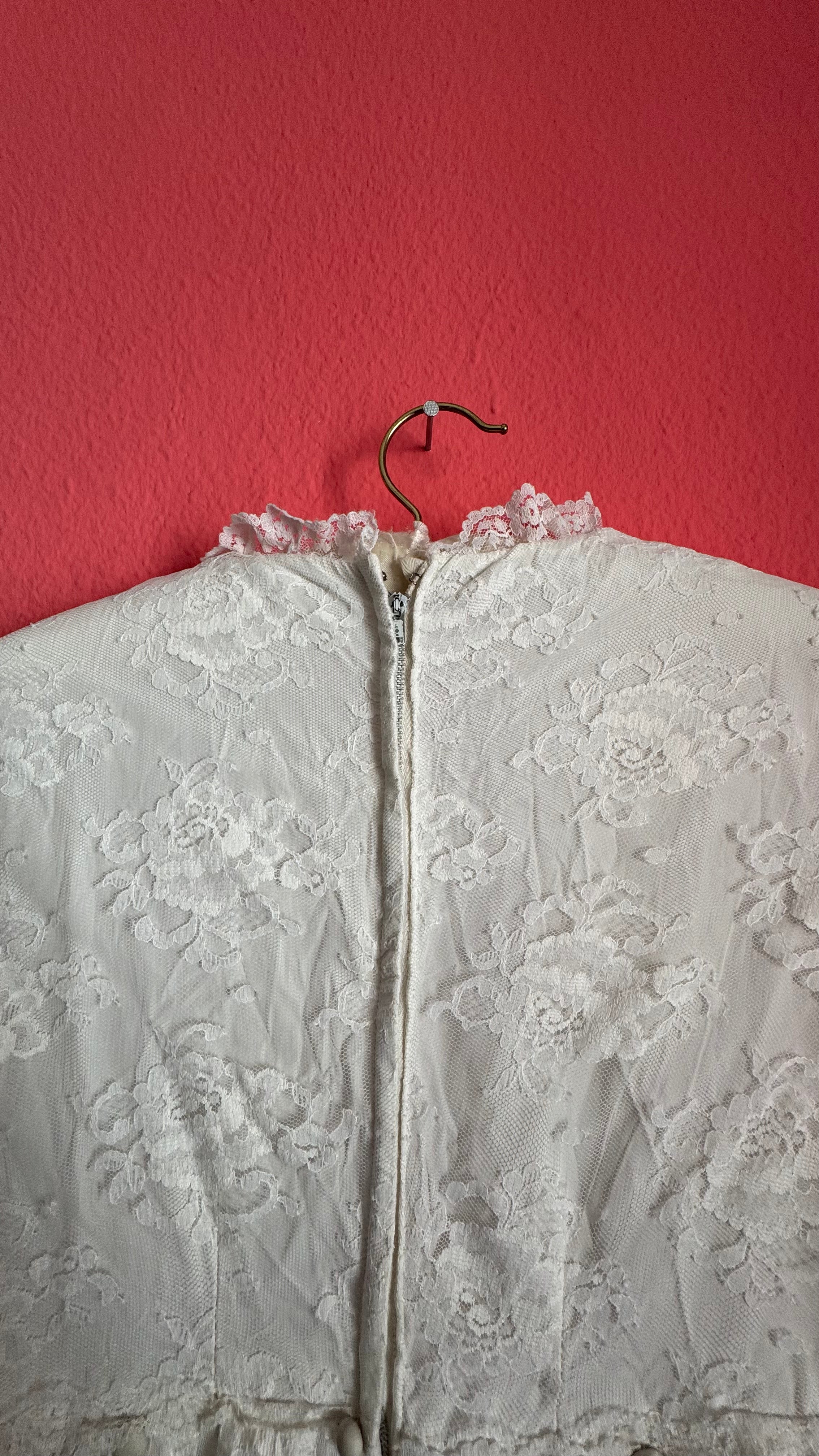 1970s Ivory Lace Bridal Dress With Sheer Sleeves