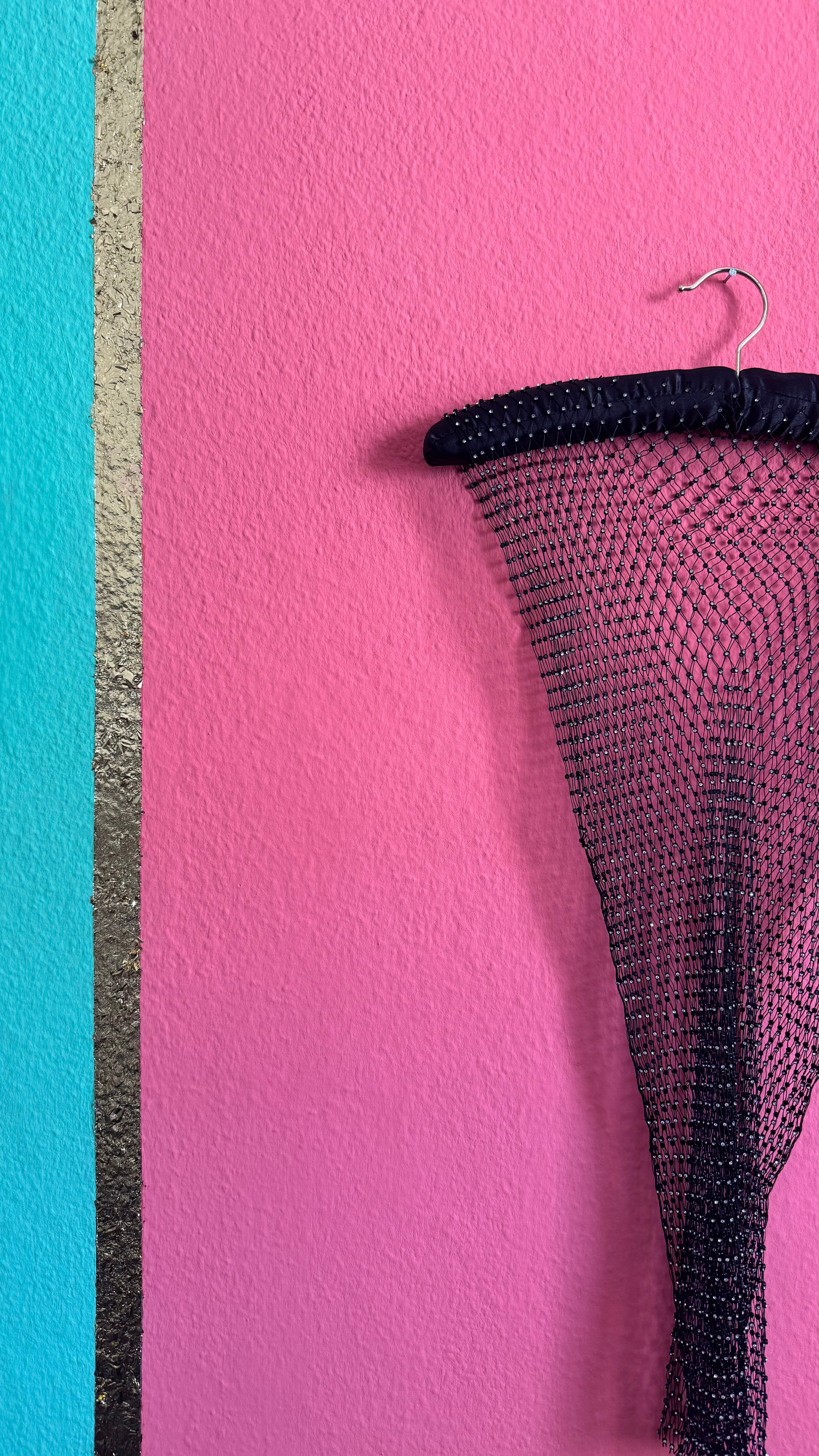 Black Beaded Net Halter Top