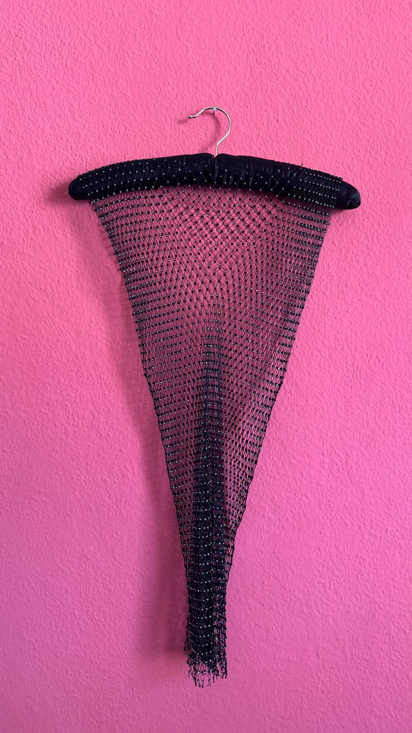 Black Beaded Net Halter Top