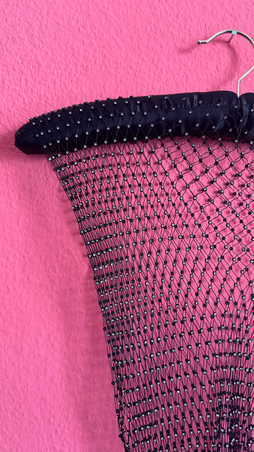Black Beaded Net Halter Top